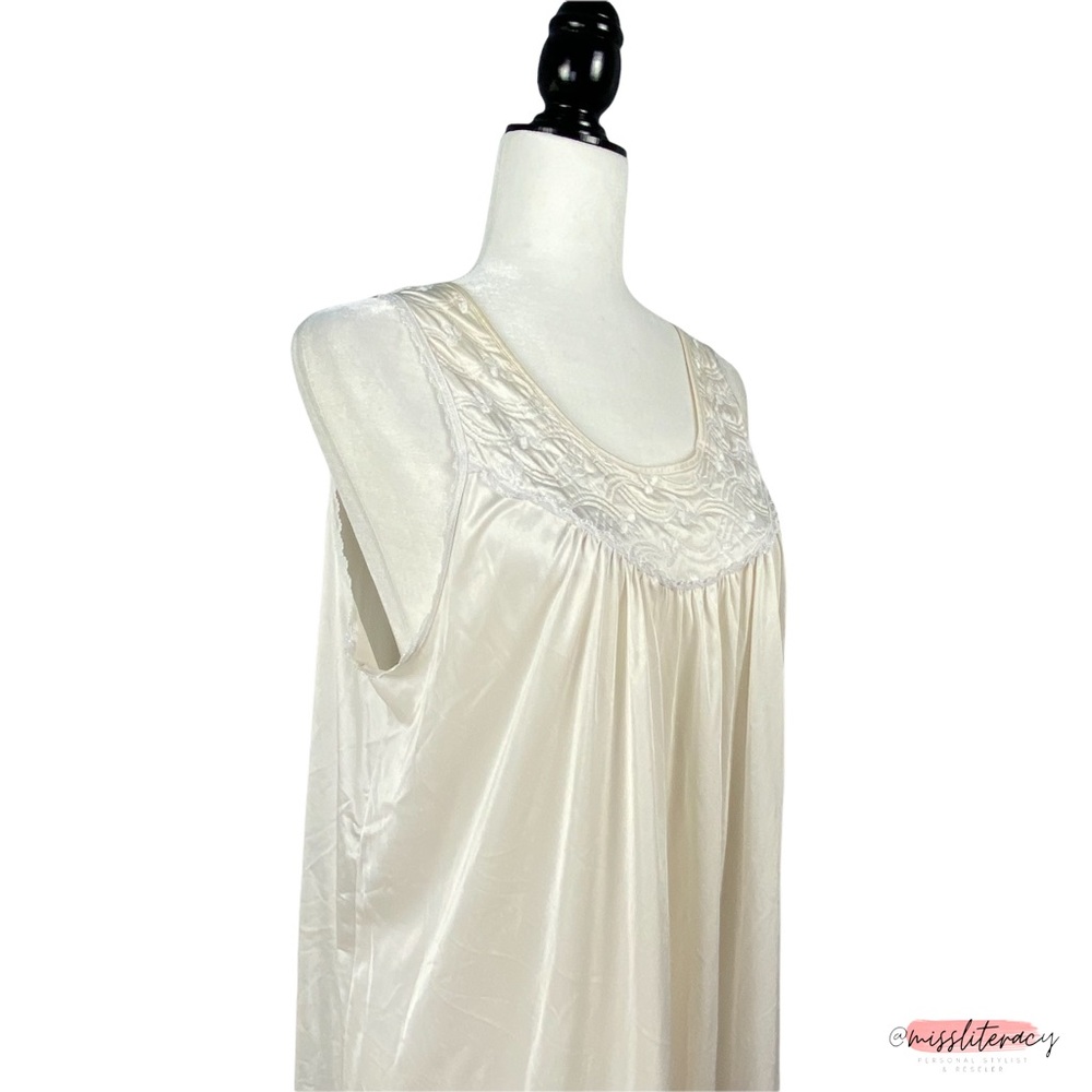 Vintage French Maid Silky Satin Chemise Slip Night Dress in Champagne Cream XXL - Picture 7 of 14